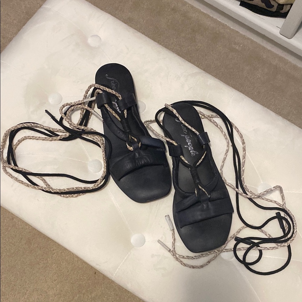 Free People Black Gladiator Sandals with Adjustable Straps - Navy Blue